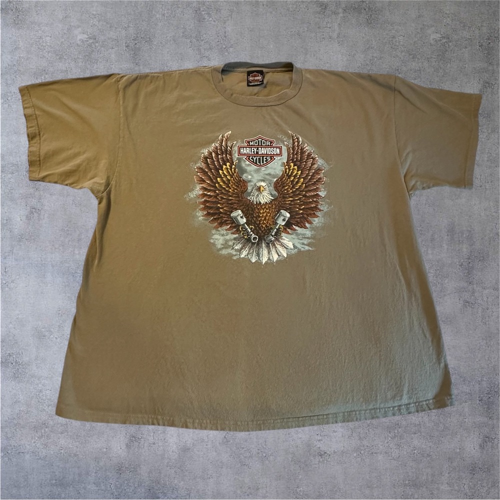 Harley-Davidson T-Shirt Mens 3XL Tan Eagle Piston Eastside Bellevue WA‎